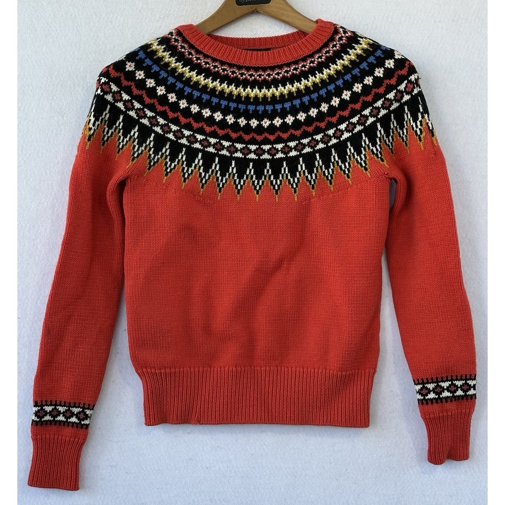J.CREW Fair Isle Wool Sweater Women XS Orange Excellent